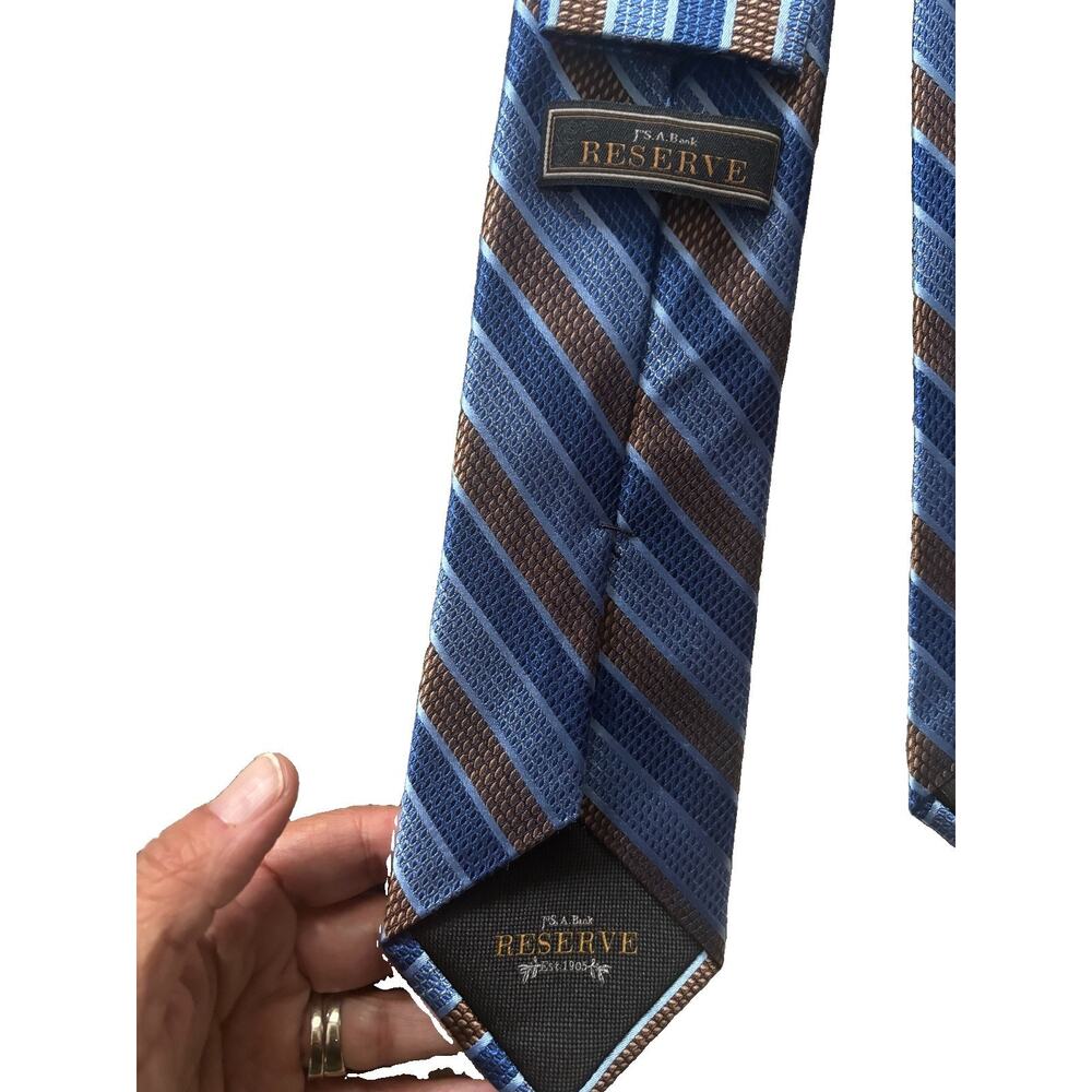 Jos A Bank Reserve Collection Men's Silk Tie Blue Gold Repp Stripe Luxury EUC - Picture 3 of 4